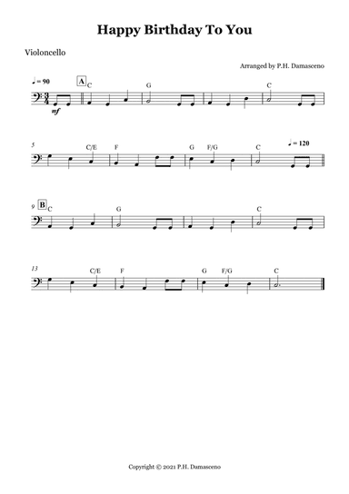 Happy Birthday To You - Cello Solo with Chords (arr. P.H. Damasceno)
