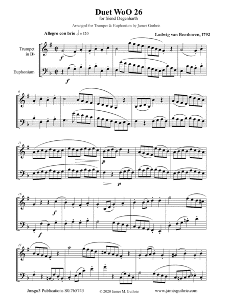 Beethoven: Duet WoO 26 for Trumpet & Euphonium (arr. James Guthrie, ASCAP)