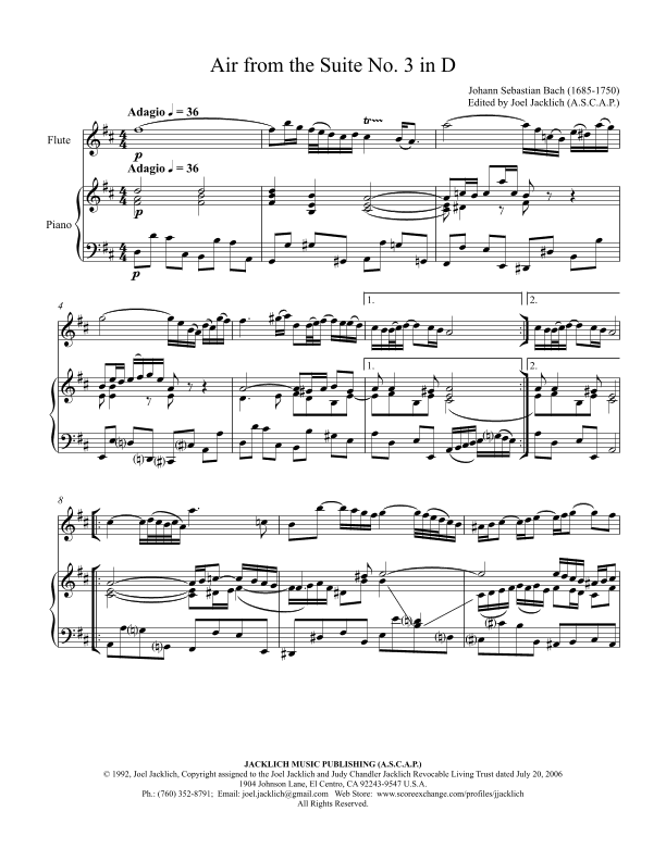 Air from the Third Orchestral Suite (Air on a G String) (arr. Joel Jacklich (A.S.C.A.P.))