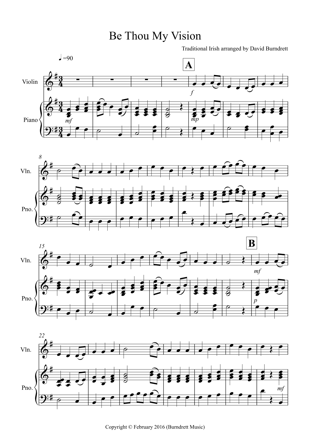 Be Thou My Vision for Violin and Piano (arr. David Burndrett)
