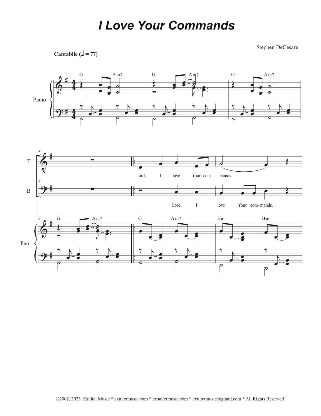 I Love Your Commands (Duet for Tenor and Bass solo)