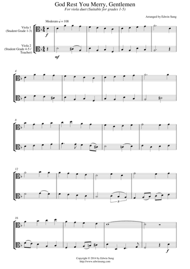 God Rest You Merry, Gentlemen (for viola duet, suitable for grades 1-5) (arr. Edwin Sung)