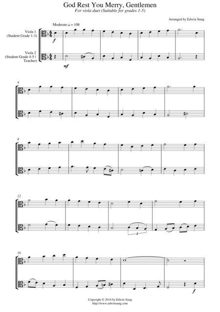 God Rest You Merry, Gentlemen (for viola duet, suitable for grades 1-5) (arr. Edwin Sung)