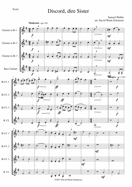 Discord, dire sister for clarinet quartet (arr. David Warin Solomons)