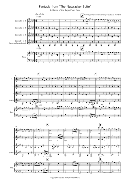 Dance of the Sugar Plum Fairy (fantasia from Nutcracker) for Clarinet Quartet (arr. David Burndrett)