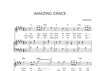 AMAZING GRACE - for piano and soprano in E major with chords (arr. Alex Nunes Rodrigues)
