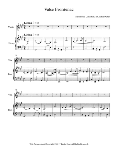 Valse Frontenac (Violin and Piano) (arr. Emily Gray)