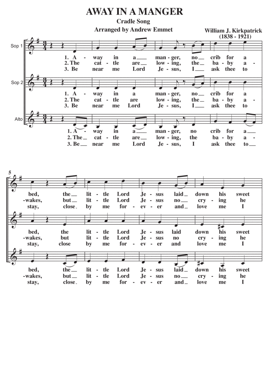 Away In A Manger A Cappella SSA (arr. Andrew Emmet)