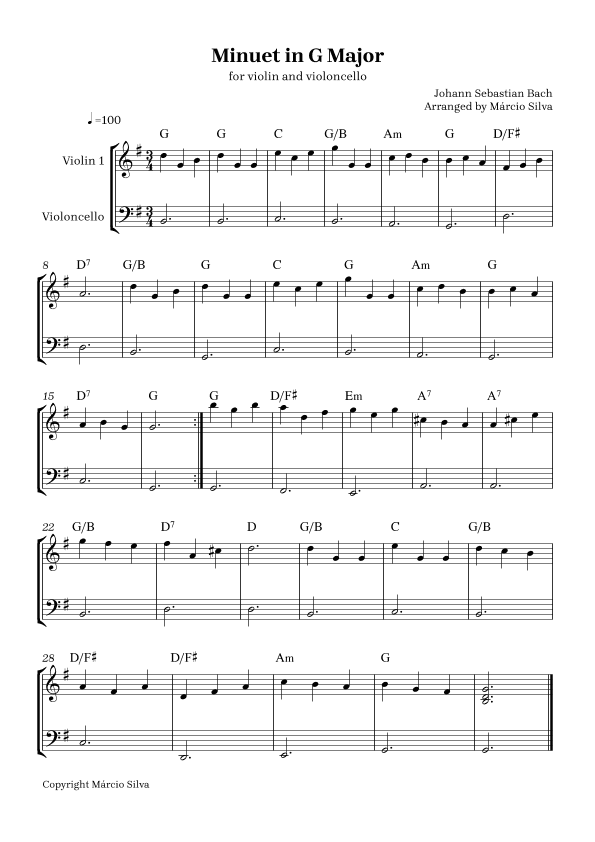 Minuet in G Major -for violin and violoncello (arr. Márcio Silva)