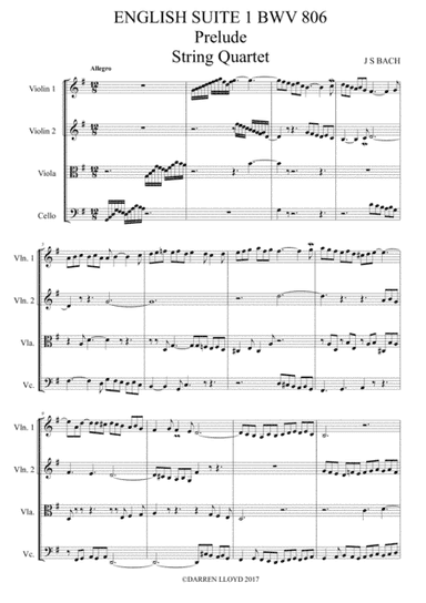 English Suite - Prelude String Quartet (arr. Darren Lloyd)