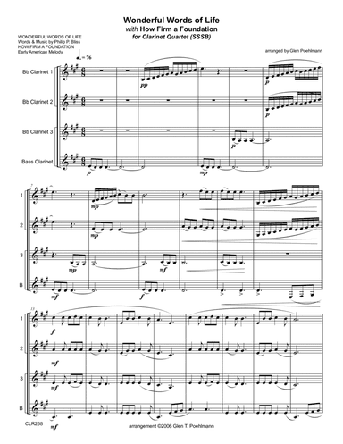 WONDERFUL WORDS OF LIFE with How Firm a Foundation - CLARINET QUARTET (unaccompanied) (arr. Glen Poehlmann)