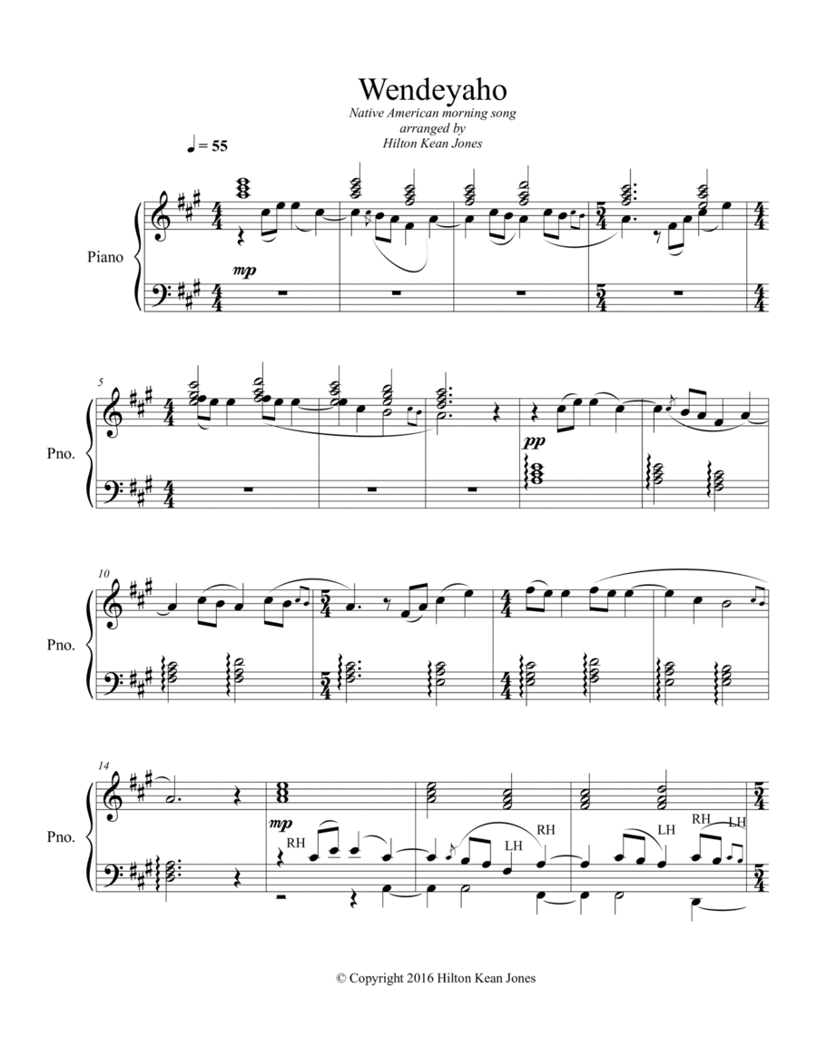Wendeyaho for solo piano (arr. Hilton Kean Jones)