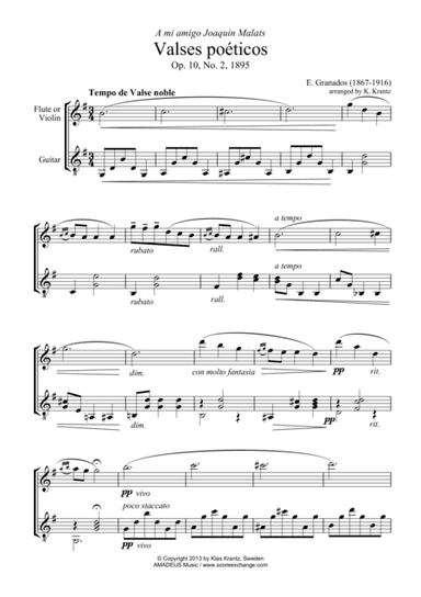 Valses poeticos Op. 10, No. 2 for violin (flute) and guitar (arr. K. Krantz)