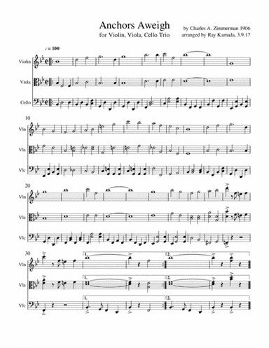 Anchors Aweigh, for Violin, Viola, Cello Trio (arr. Ray Kamada)