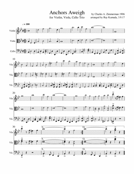 Anchors Aweigh, for Violin, Viola, Cello Trio (arr. Ray Kamada)