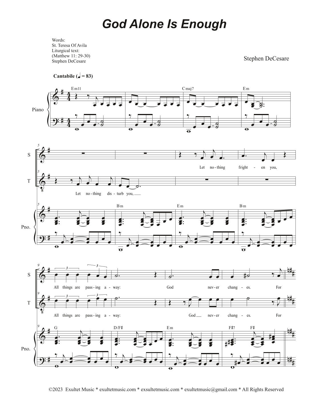 God Alone Is Enough (2-part choir - (Soprano and Tenor)