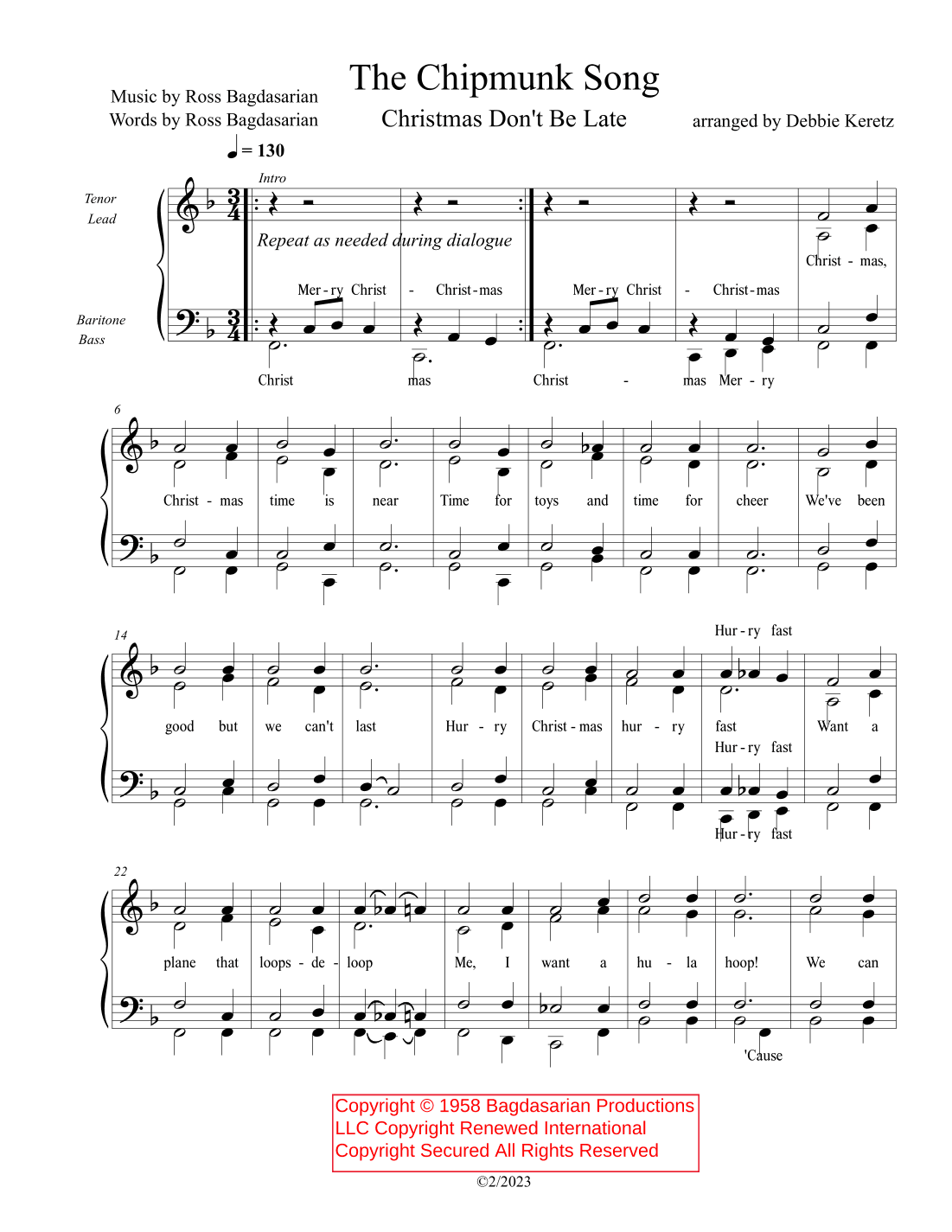 The Chipmunk Song (arr. Debbie Keretz)