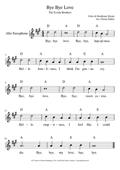Bye Bye Love (arr. Christy Kalfas)