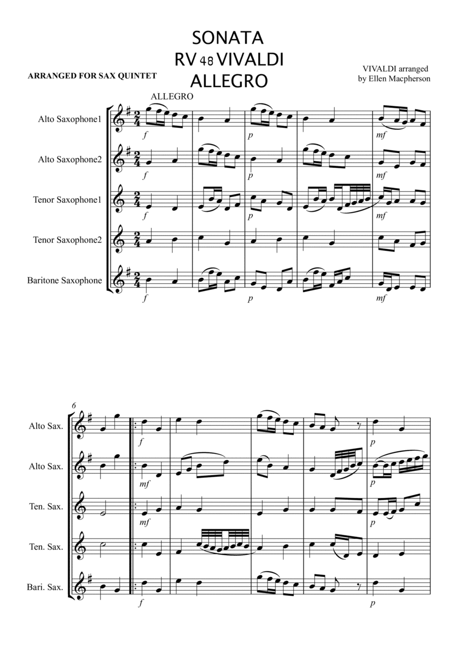 SAX QUINTET - ALLEGRO no.48 by VIVALDI (arr. Ellen Macpherson)
