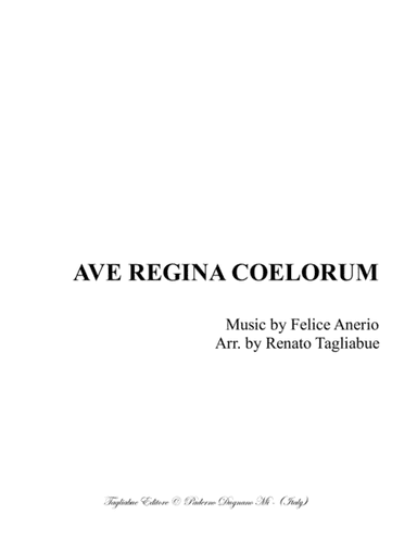 AVE REGINA COELORUM - Anerio - For SATB Choir (arr. Renato Tagliabue)