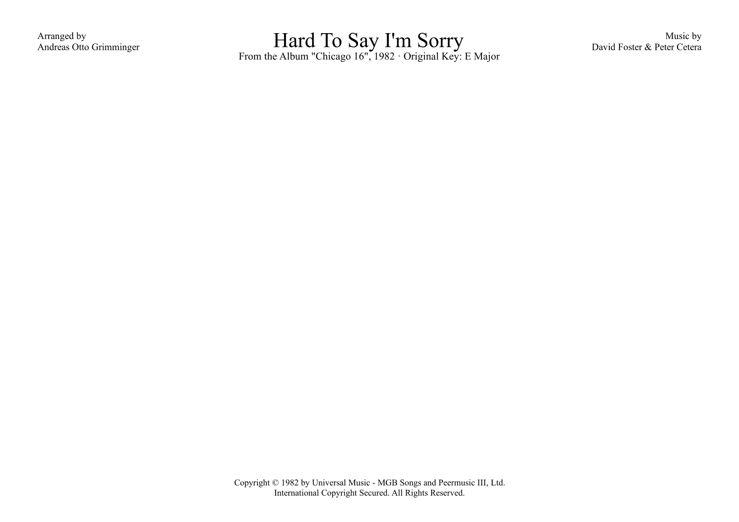 Hard To Say I'm Sorry (arr. Andreas Otto Grimminger)