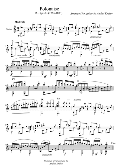 Polonaise 'Pozegnanie Ojczyzny' (Oginski, Michal Kleofas), arrangement for classical guitar by An (arr. Andrei Krylov)