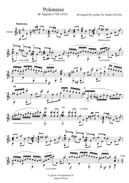 Polonaise 'Pozegnanie Ojczyzny' (Oginski, Michal Kleofas), arrangement for classical guitar by An (arr. Andrei Krylov)