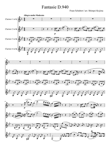 Schubert : Fantasie f-moll D.940 (for clarinet quartet) (arr. Shimpei Kojima)