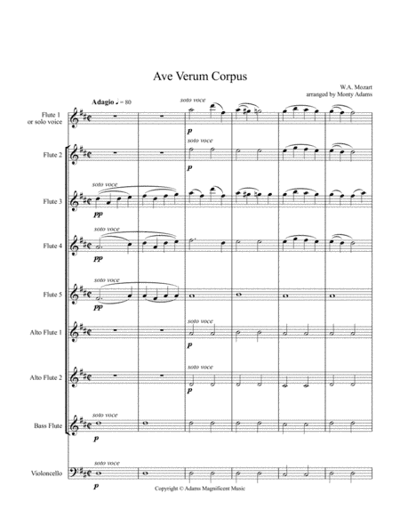 Ave Verum Corpus - Mozart for flute choir or solo voice and flute choir (arr. Monty Adams)