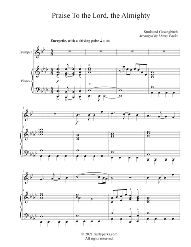 Praise To the Lord, the Almighty (Trumpet-Piano) (arr. Marty Parks)