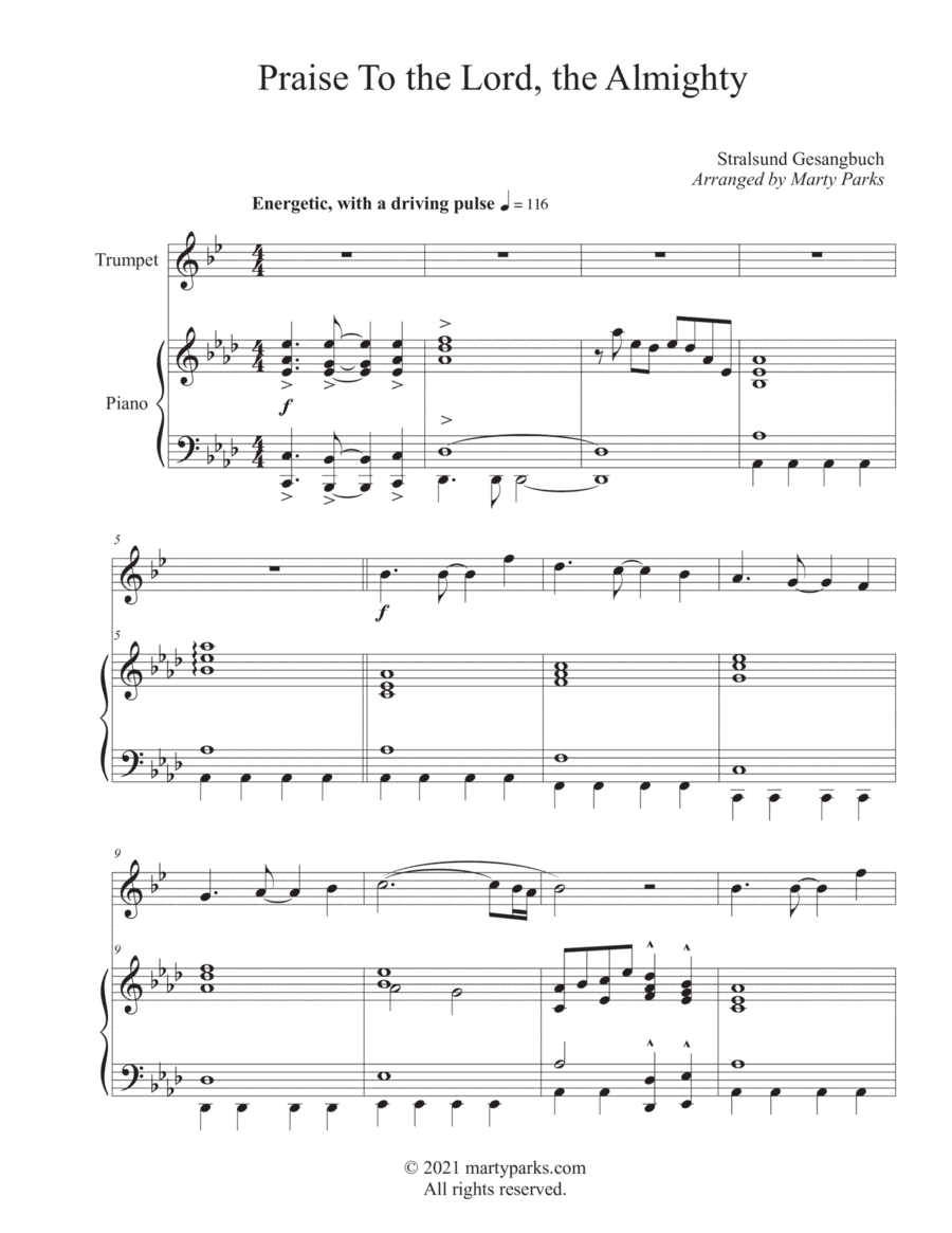 Praise To the Lord, the Almighty (Trumpet-Piano) (arr. Marty Parks)