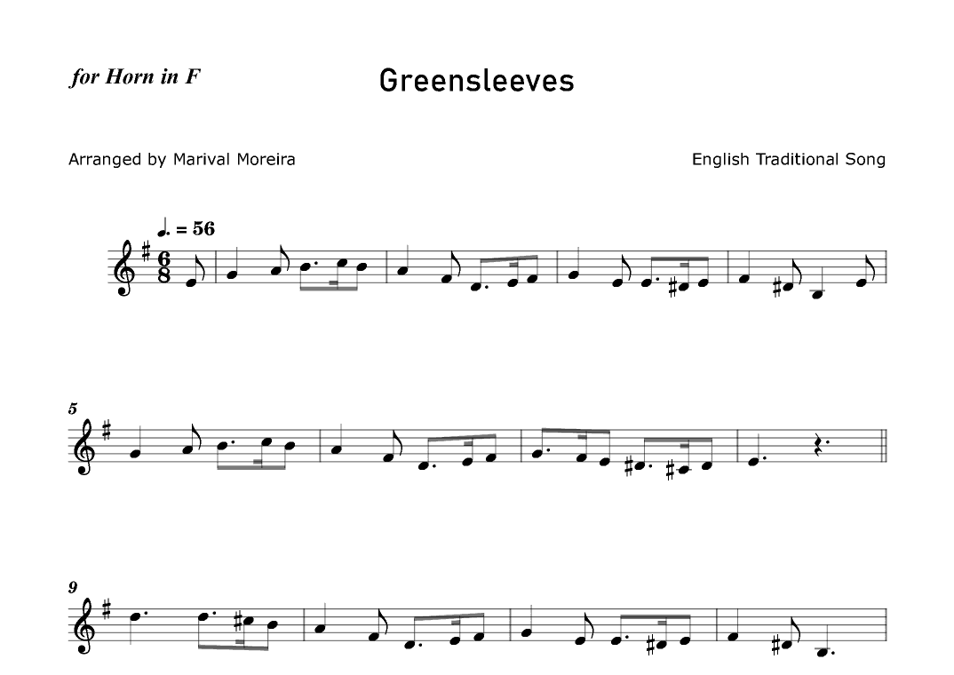 Greensleeves - Horn in F solo (arr. Marival Moreira)