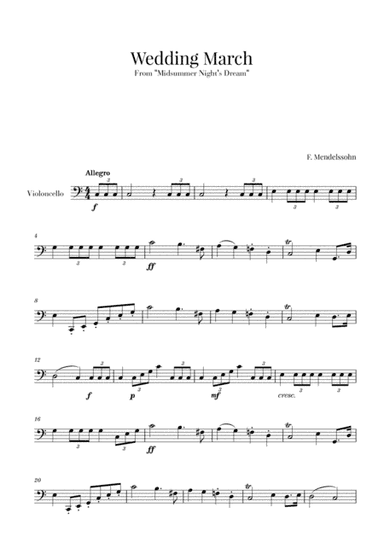 Wedding March (Bridal Chorus - Here comes the Bride) for Cello Solo (arr. Cadenza Editions)