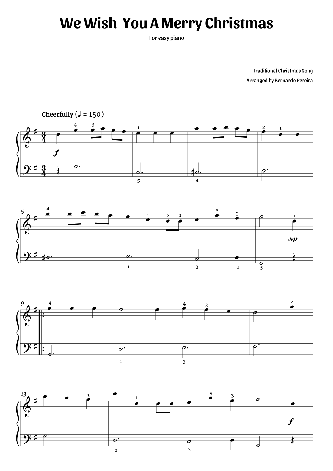 We Wish You A Merry Christmas (easy piano) (arr. Bernardo Pereira)