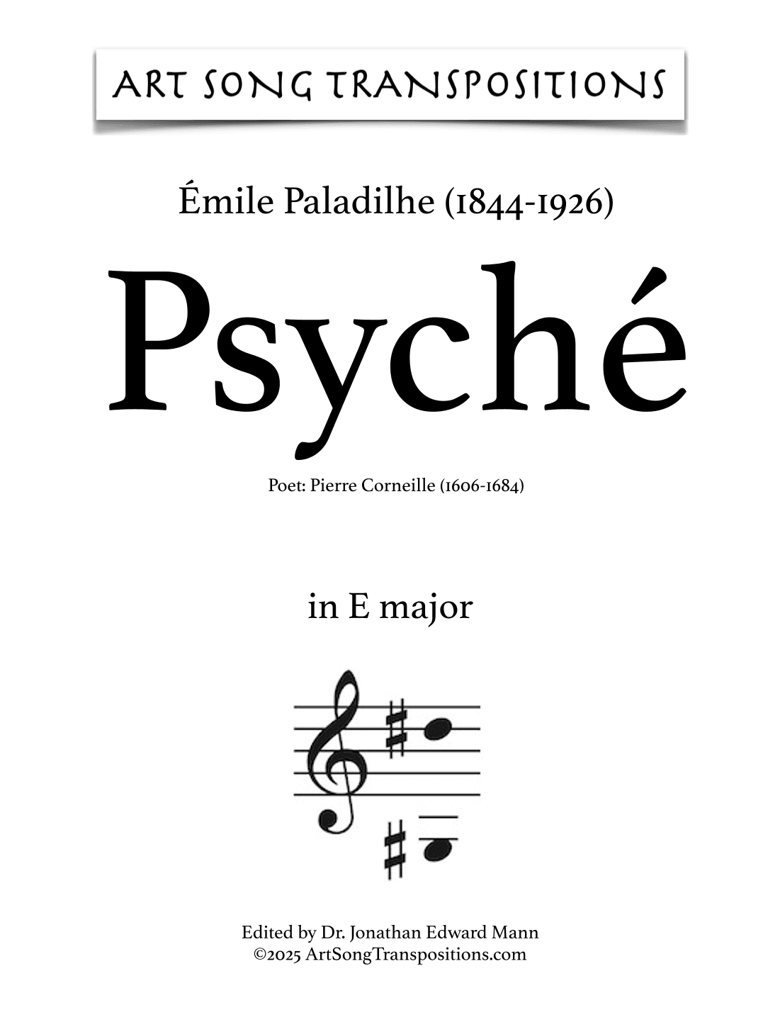 PALADILHE: Psyché (transposed to E major) (arr. ArtSongTranspositions.com)