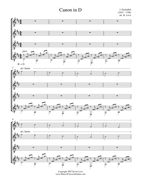 Canon in D (Guitar Quartet) - Score and Parts (arr. Kevin Love)