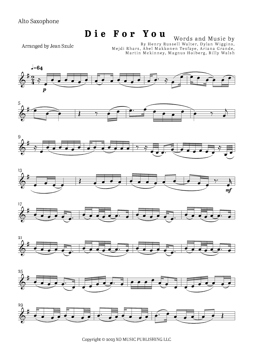 Die For You Remix (arr. Jean Szulc)
