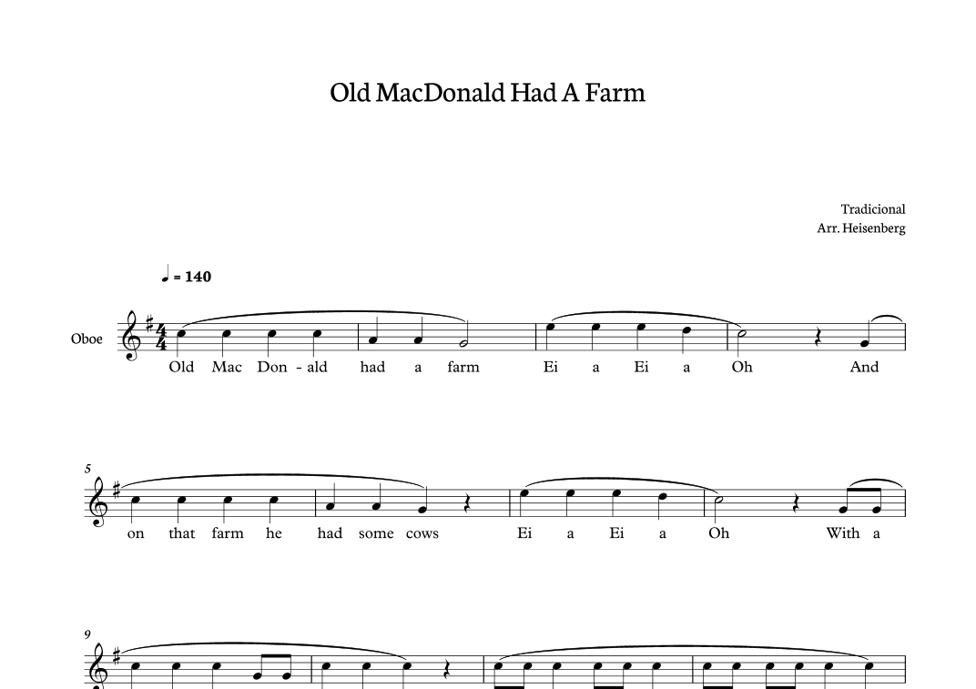 Old MacDonald Had a farm for Oboe (arr. Heisenberg)