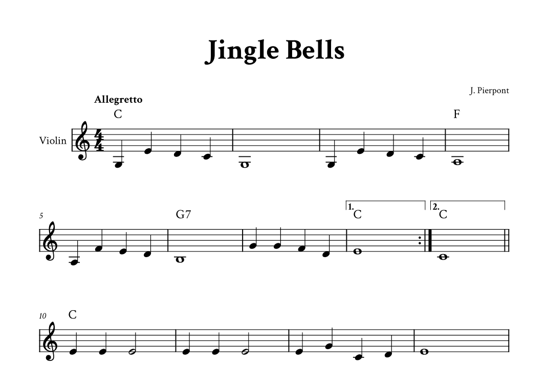 Jingle Bells - Violin in C (with Chords) (arr. Yuri Noronha)