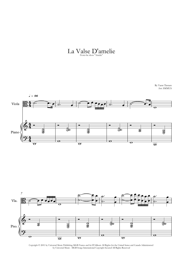 La Valse D'amelie (arr. SMMUS)
