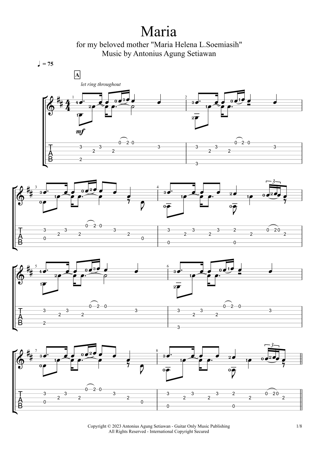 Maria (Solo Guitar Tablature)