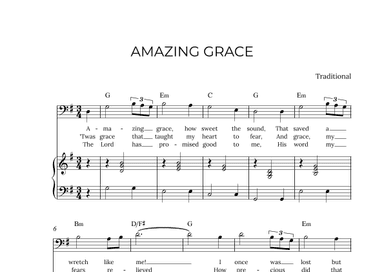 AMAZING GRACE - for piano and baritone in G major with chords (arr. Alex Nunes Rodrigues)