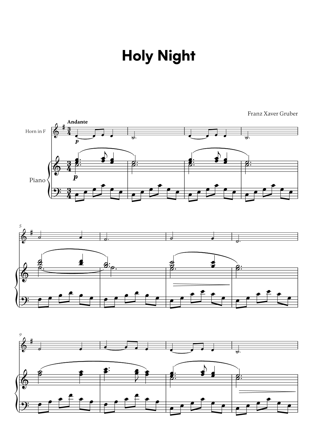 Franz Xaver Gruber - Holy Night (for French Horn and Piano) (arr. Cadenza Editions)