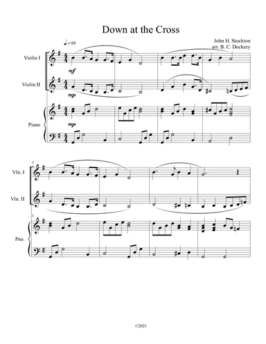 Down at the Cross (violin duet) with optional piano accompaniment (arr. B. C. Dockery)