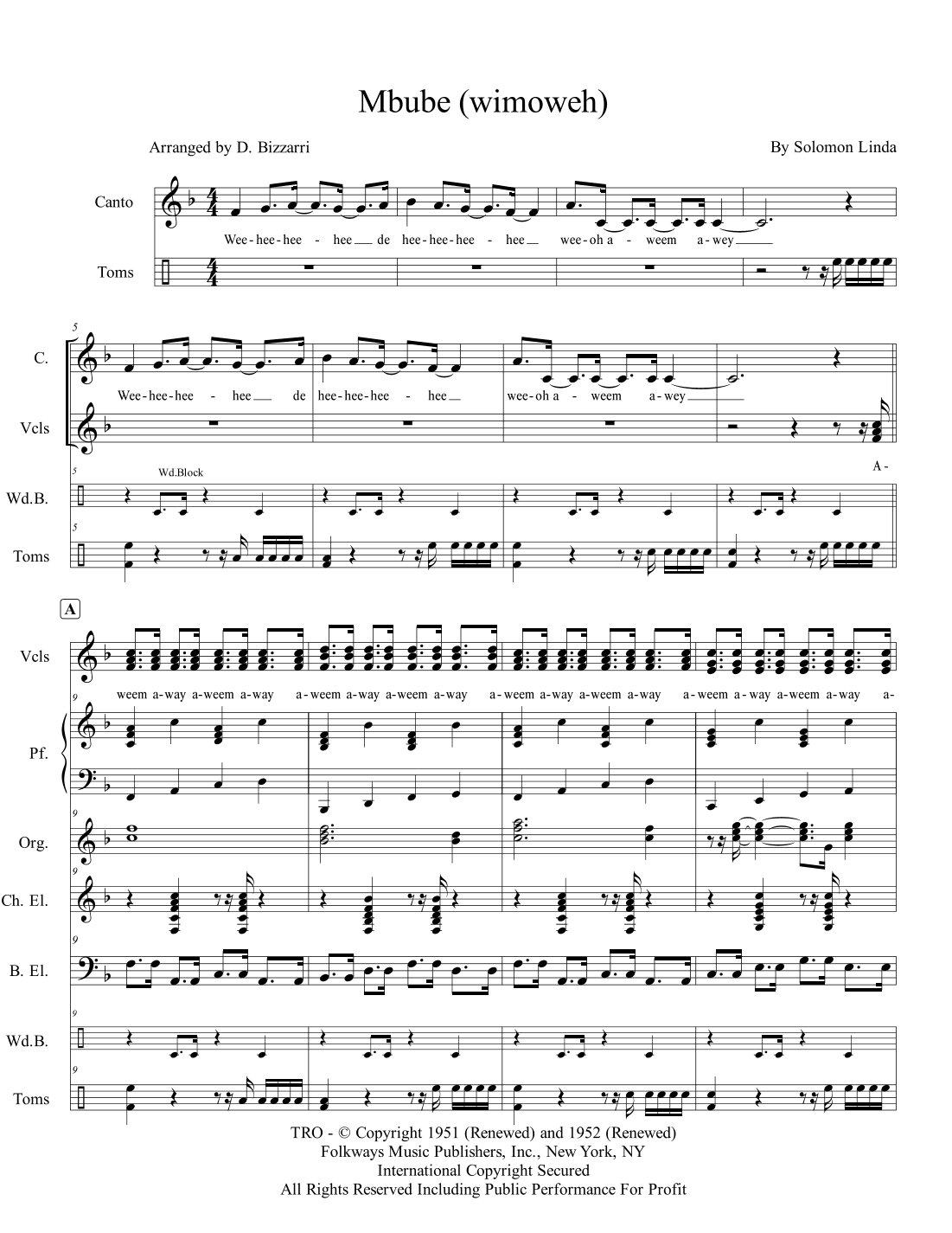 Mbube (wimoweh) (arr. Davide Bizzarri)