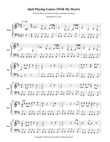 Quit Playing Games (with My Heart) (arr. G. Tiago)