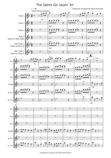 The Saints Go Jazzin' In! for Flute Quartet (arr. David Burndrett)