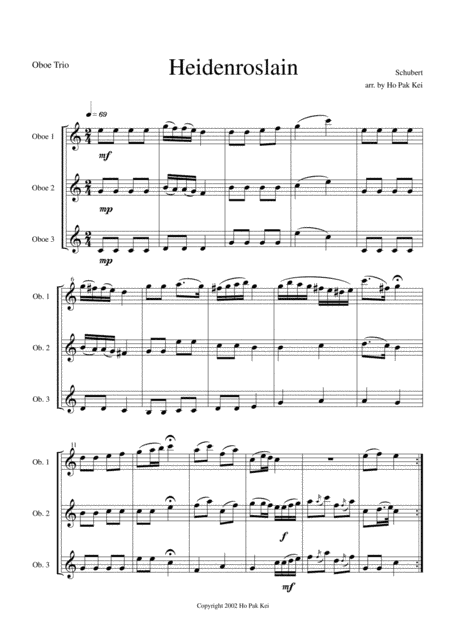 Heidenroslain for 3 oboes (arr. Ho Pak Kei)