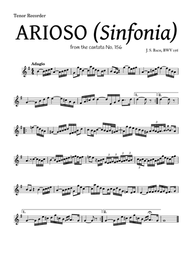 ARIOSO, by J. S. Bach (sinfonia) - for Tenor Recorder and accompaniment (arr. Leyandder Trustworthy)