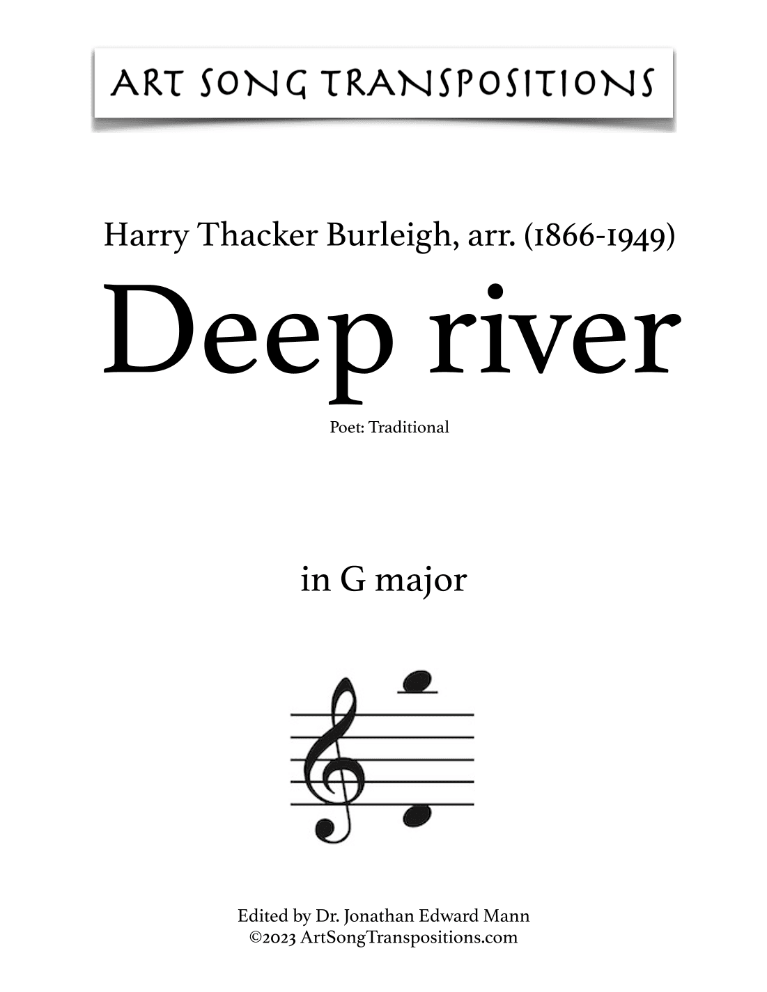 BURLEIGH: Deep river (transposed to G major) (arr. Harry Thacker Burleigh)